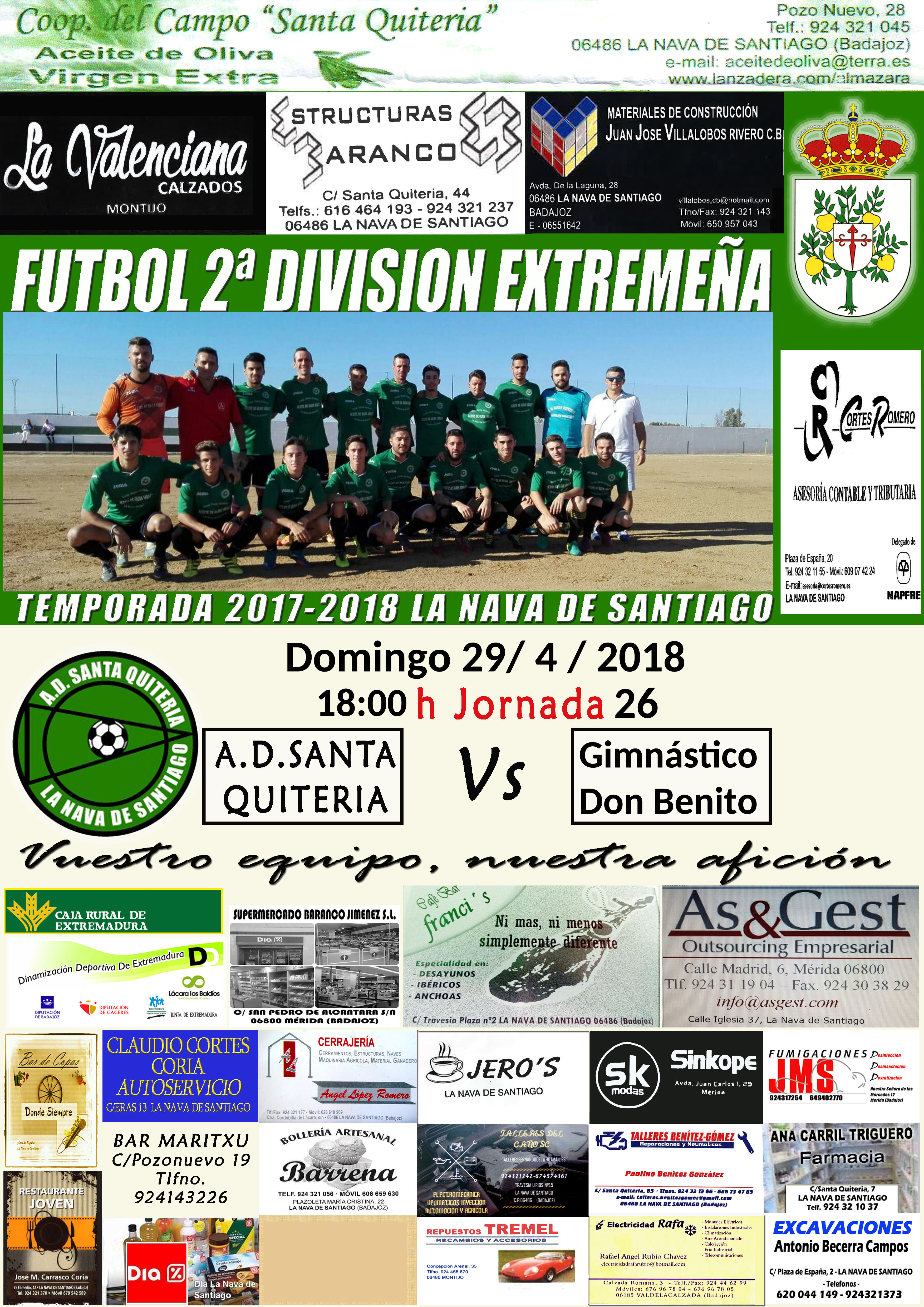 Partido de Liga - A. D. Santa Quiteria vs. Gimnástico Don Benito Partido de Liga - A. D. Santa Quiteria vs. Gimnástico Don Benito