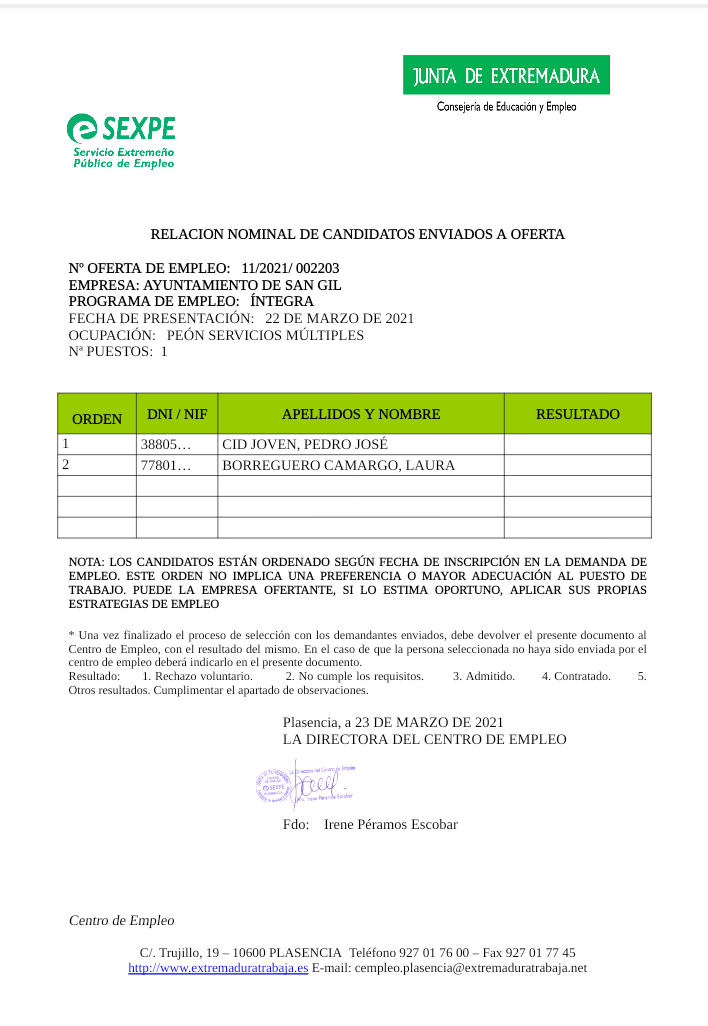 interfaz Poder abuela PROCESO DE SELECCIÓN PEÓN S.M. PLAN INTEGRA