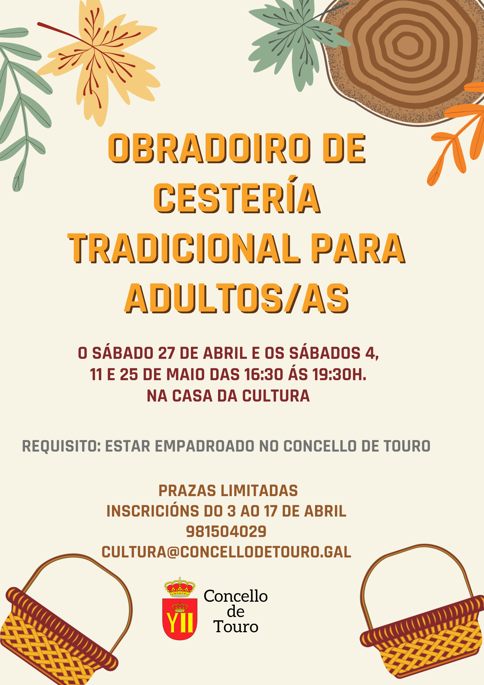 OBRADOIRO DE CESTERÍA TRADICIONAL PARA ADULTOS