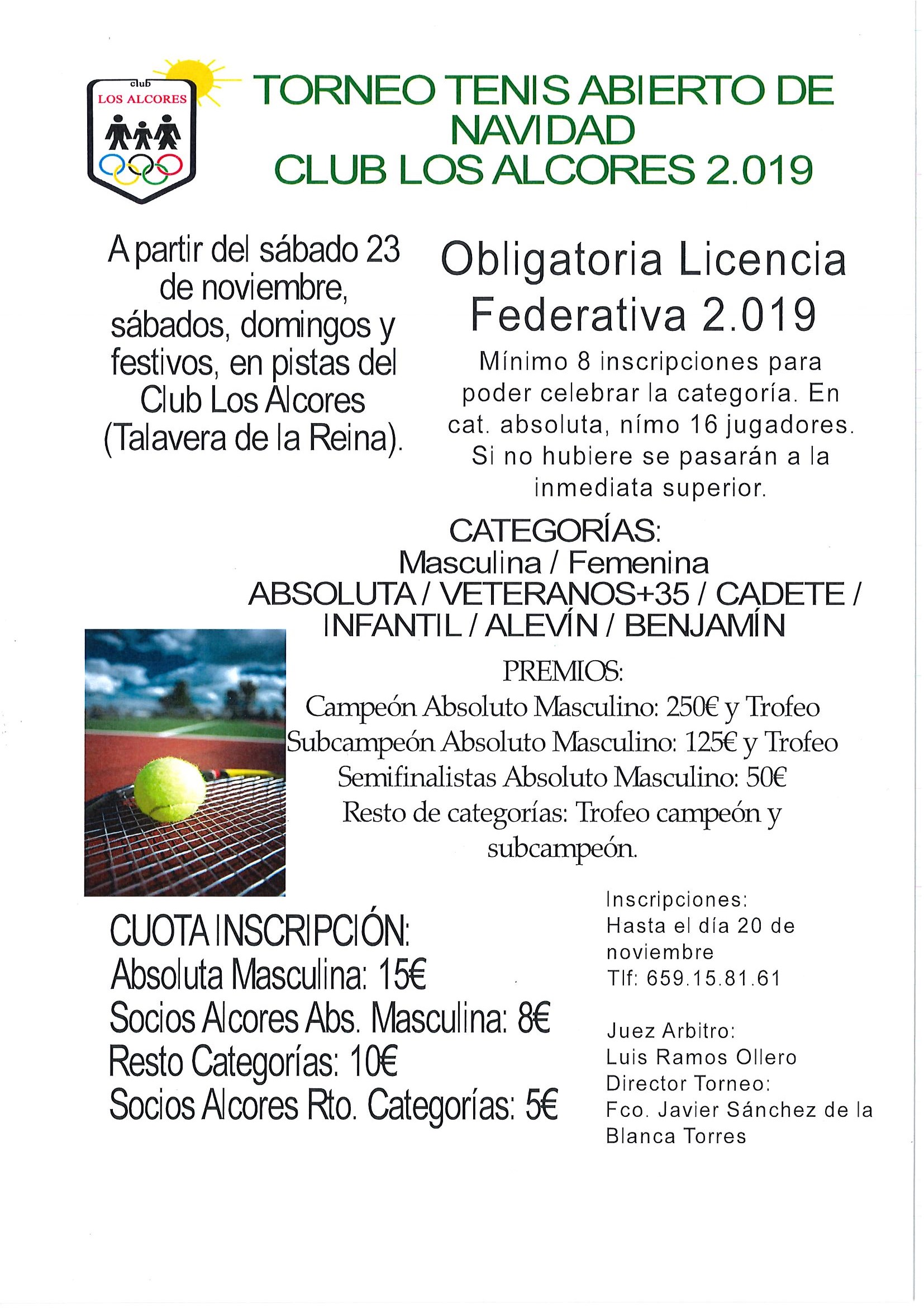 TORNEO TENIS NAVIDAD 2.019