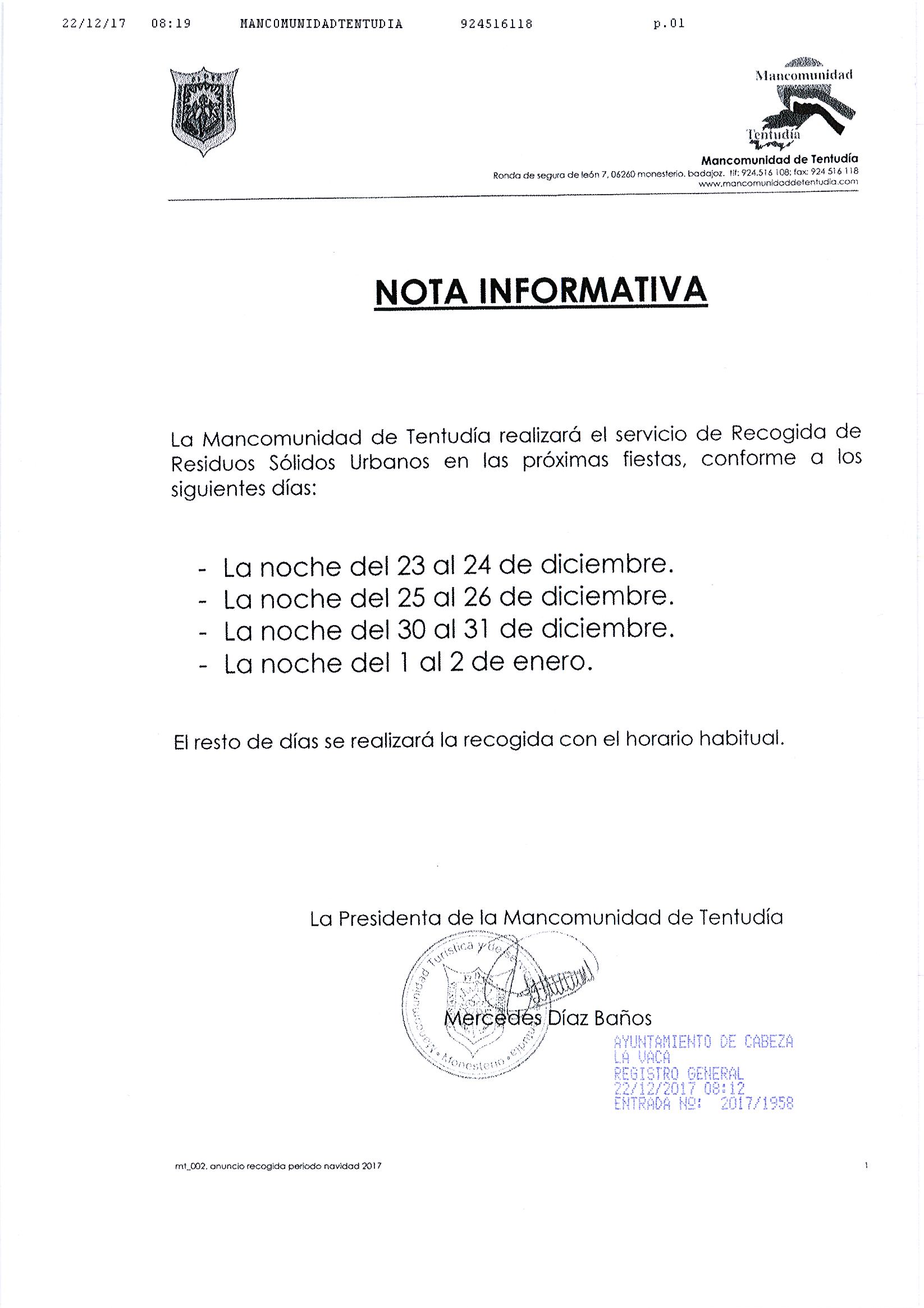 CALENDARIO RECOGIDA DE BASURA