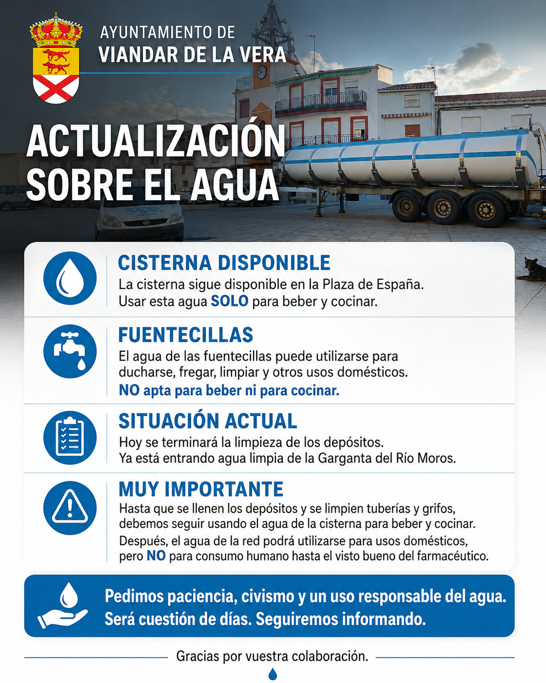ACTUALIZACIÓN SOBRE EL ABASTECIMIENTO DE AGUA
