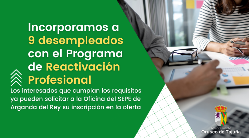 El Ayuntamiento de Orusco contratará a 9 desempleados con el Programa de Reactivación Profesional