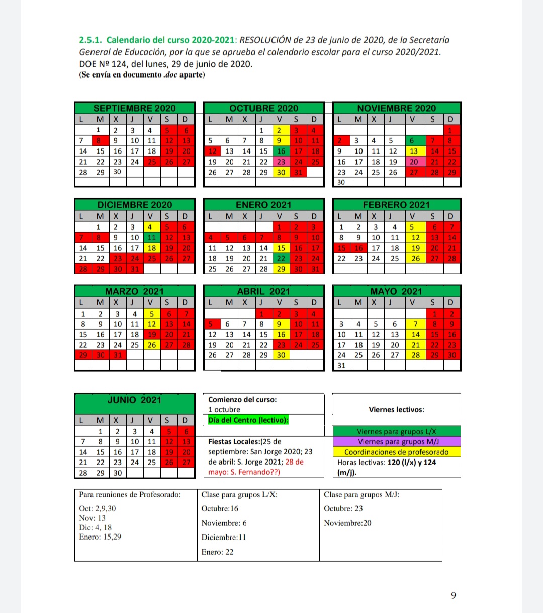 Calendario Escuela Oficial de Idiomas 20202021