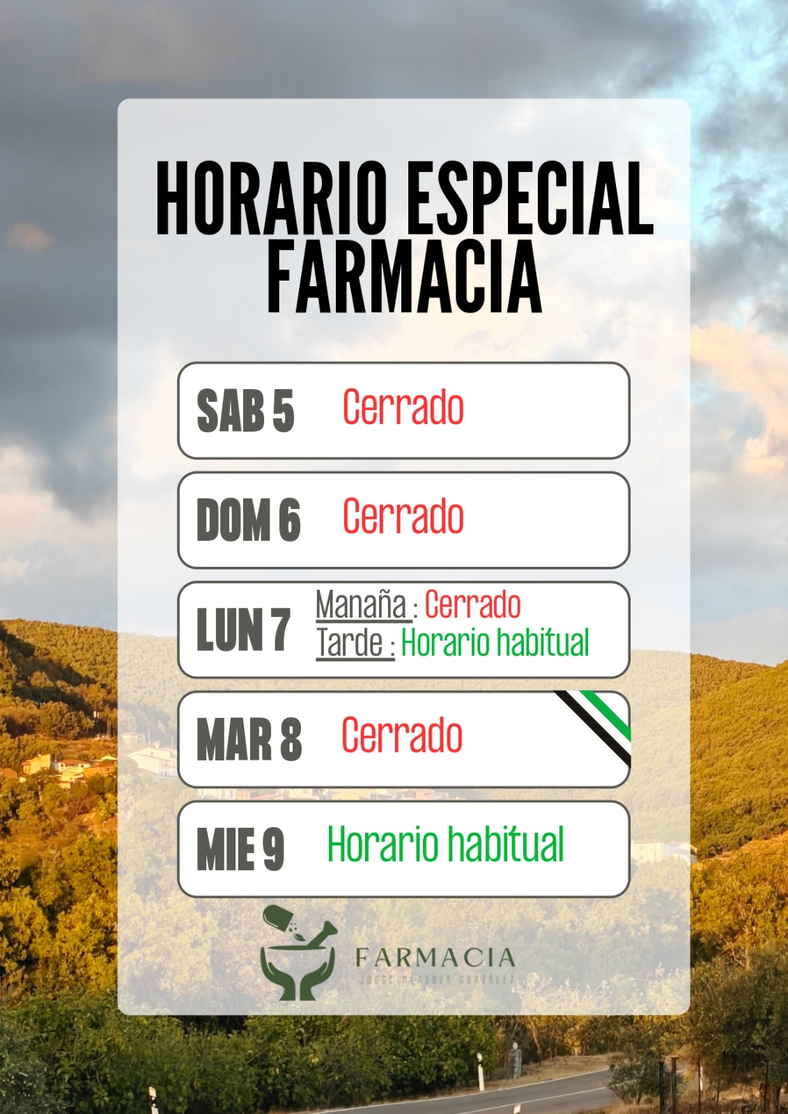 Horario especial farmacia