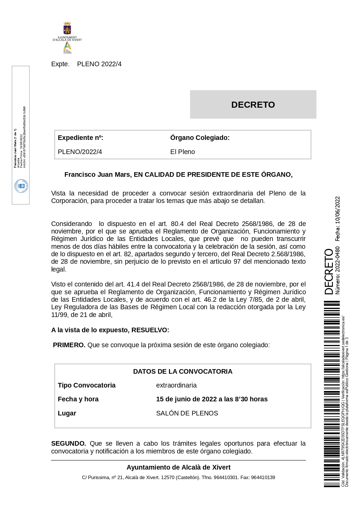 CONVOCATÒRIA PLE EXTRAORDINARI