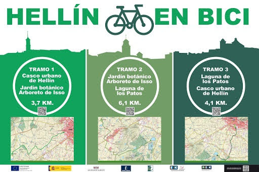 Dar una vuelta Altoparlante Salida Ya está señalizada la ruta de bici que va del casco urbano de Hellín al  Arboreto, a la Laguna de los Patos y de vuelta al casco urbano de Hellín!