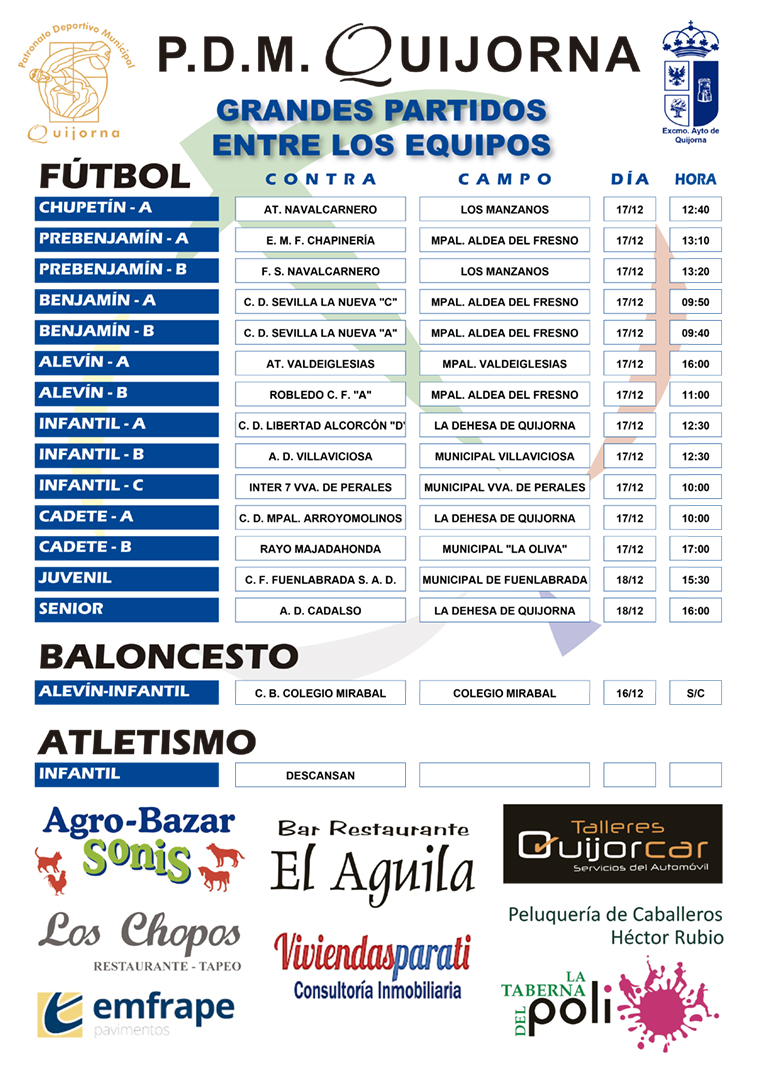 Programacion deportiva 17 y 18 de diciembre