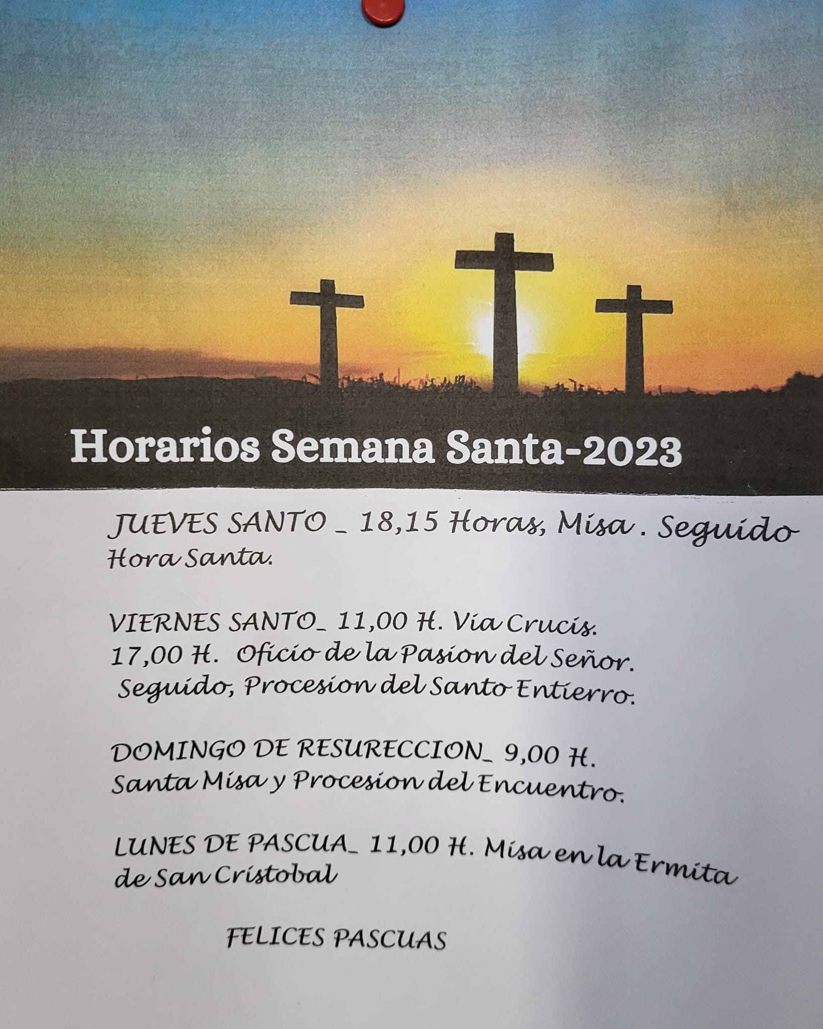 MODIFICACION EN LOS HORARIOS DE MISAS EN SEMANA SANTA