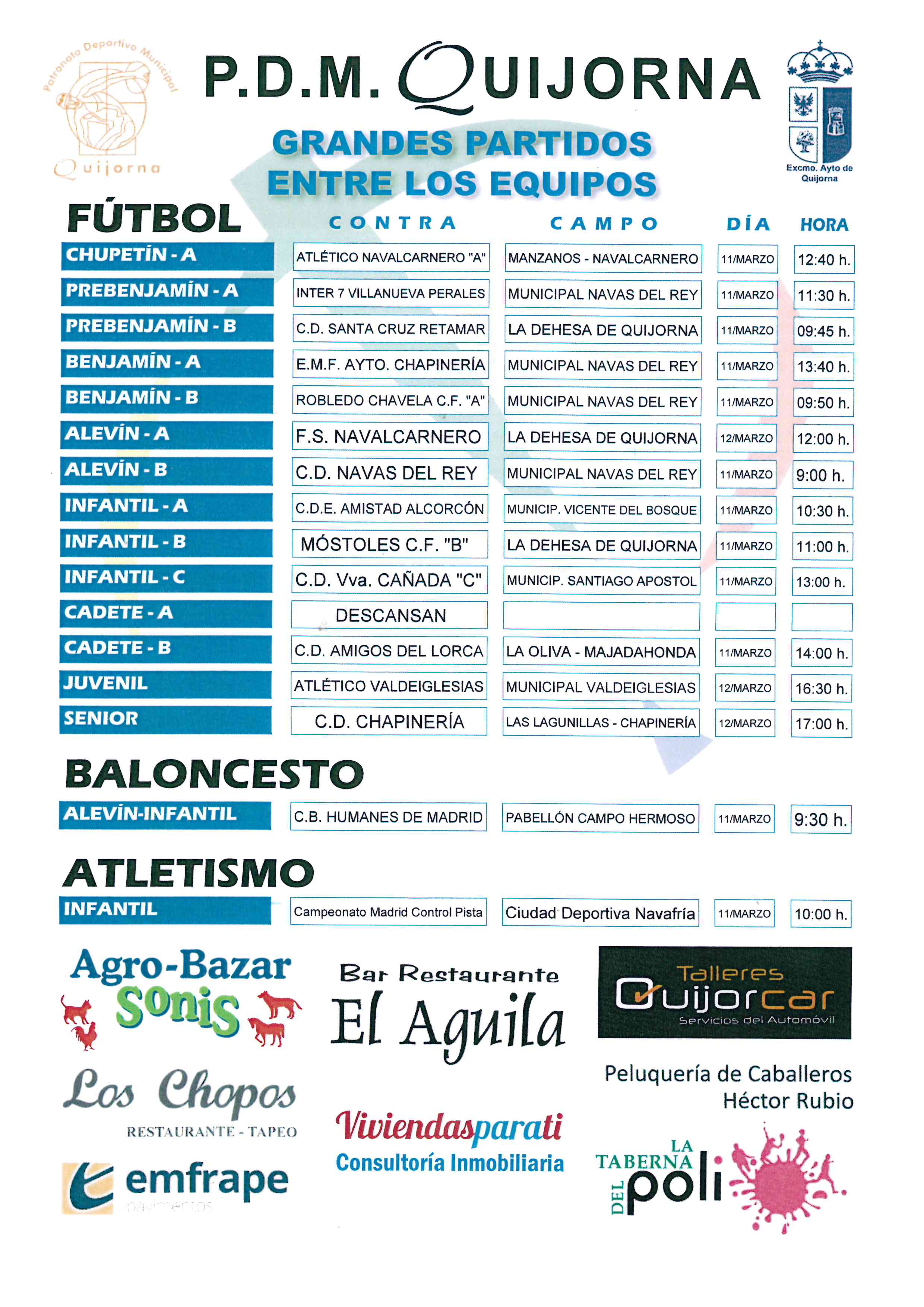 Programaci n deportiva 11 y 12 de marzo de 2017