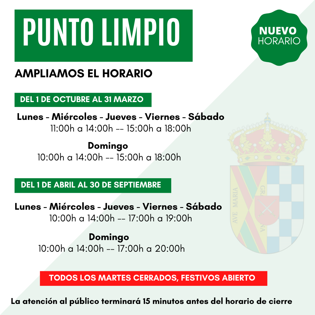 AMPLIAMOS EL HORARIO DEL PUNTO LIMPIO