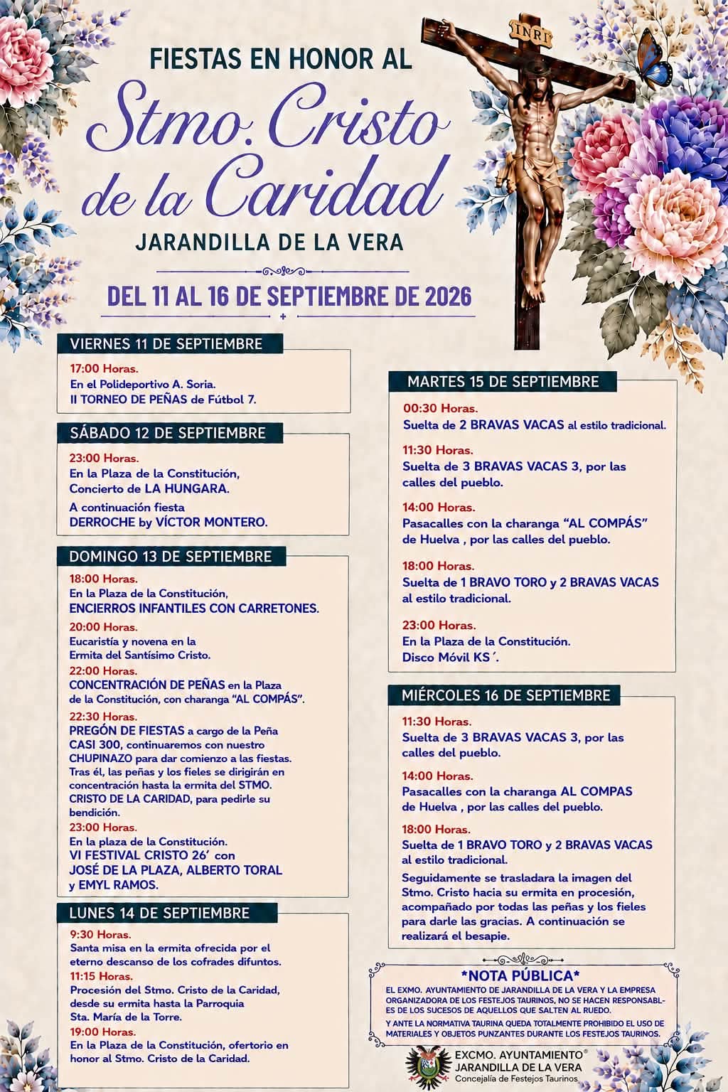 PROGRAMA FESTIVO EN HONOR A NUESTRO STMO. CRISTO DE LA CARIDAD