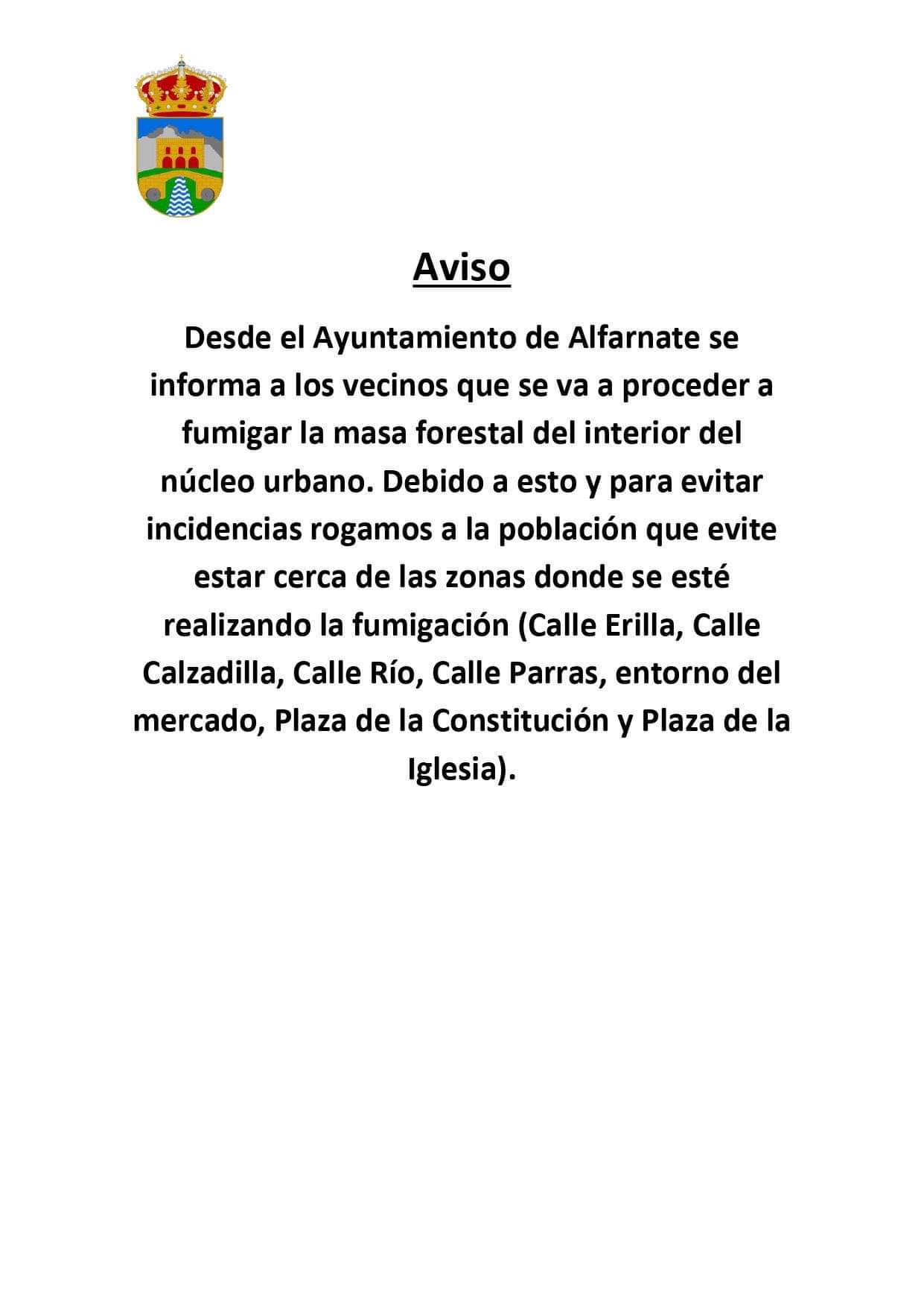 Aviso por fumigación de Árboles urbanos