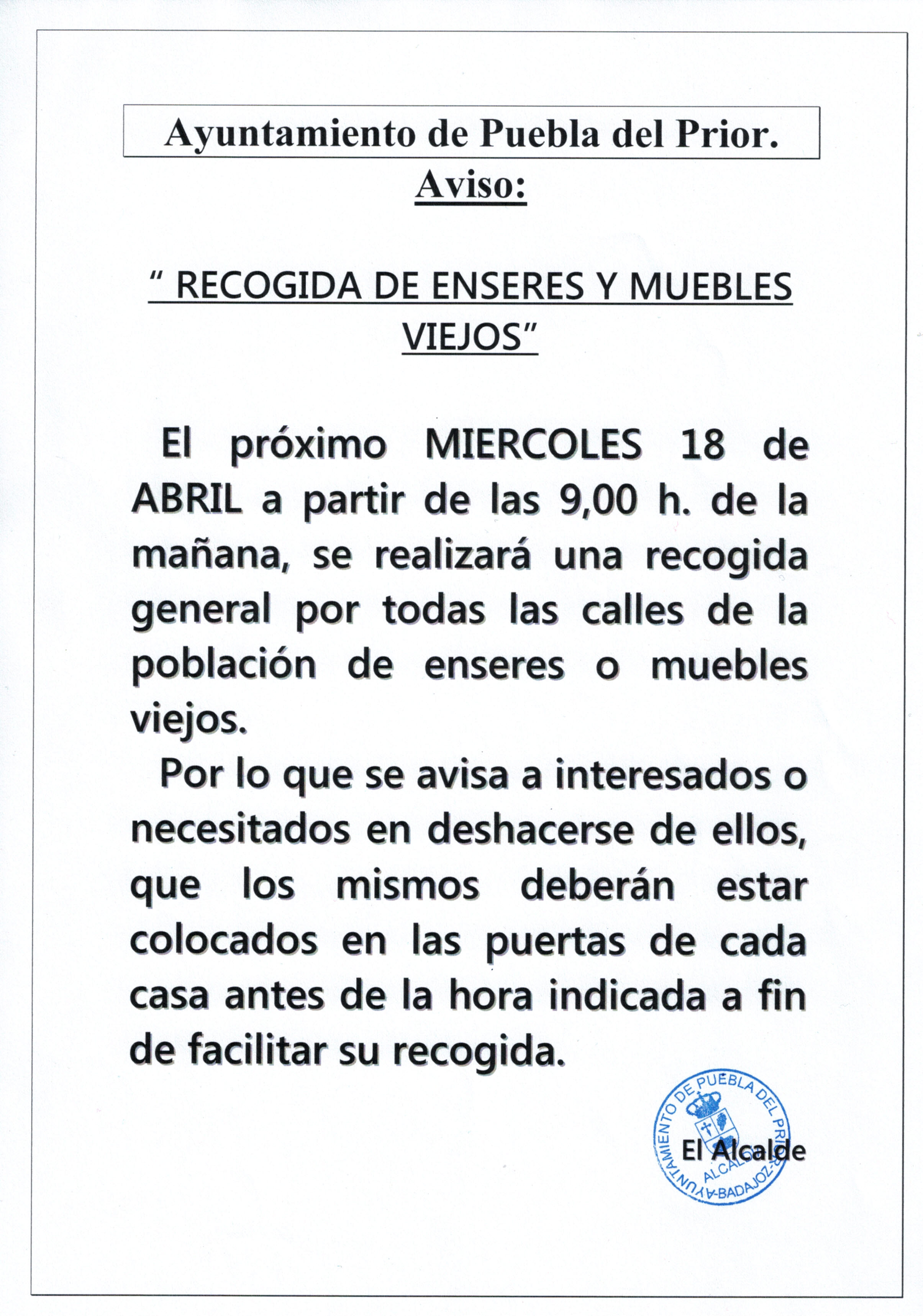 Recogida de enseres y muebles viejos. Recogida de enseres y muebles viejos.