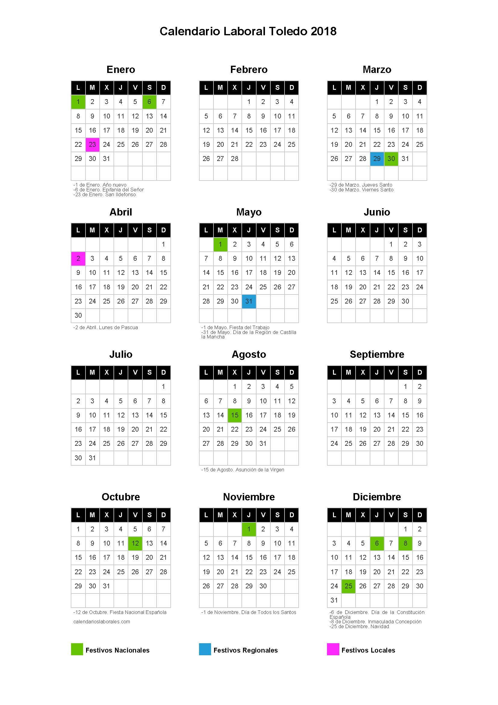 Calendario Laboral Toledo 2018 2019 calendario toledo
